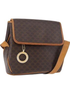 CELINE Macadam Canvas Shoulder Bag PVC Leather Brown Gold